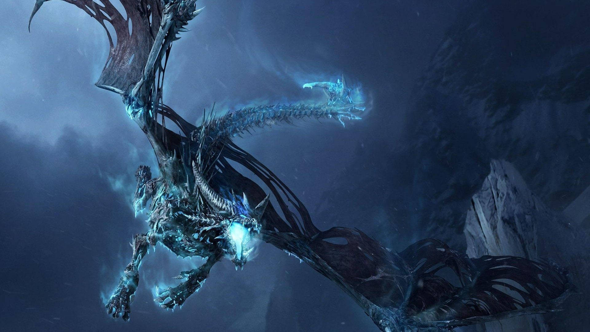 Eisdrache, Flug, Berge, Blau, Fantasy, Full HD 1080p, Desktop-Hintergrundbild