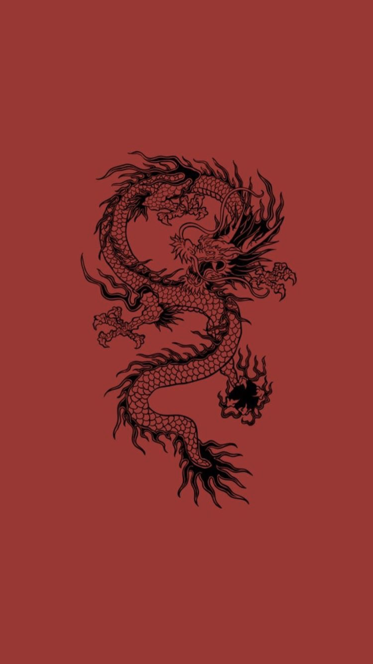 Drache, Strichzeichnung, Roter Hintergrund, Minimalistisch, Sperrbildschirm fürs iPhone