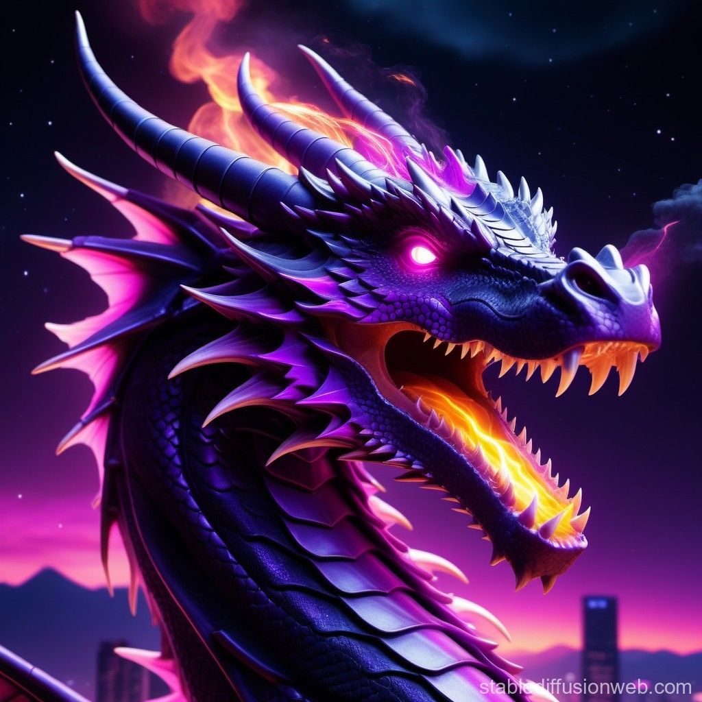 Drache, Brüllen, Neonfarben, Lila, Nacht, Hintergrundbild für iPad und Tablet