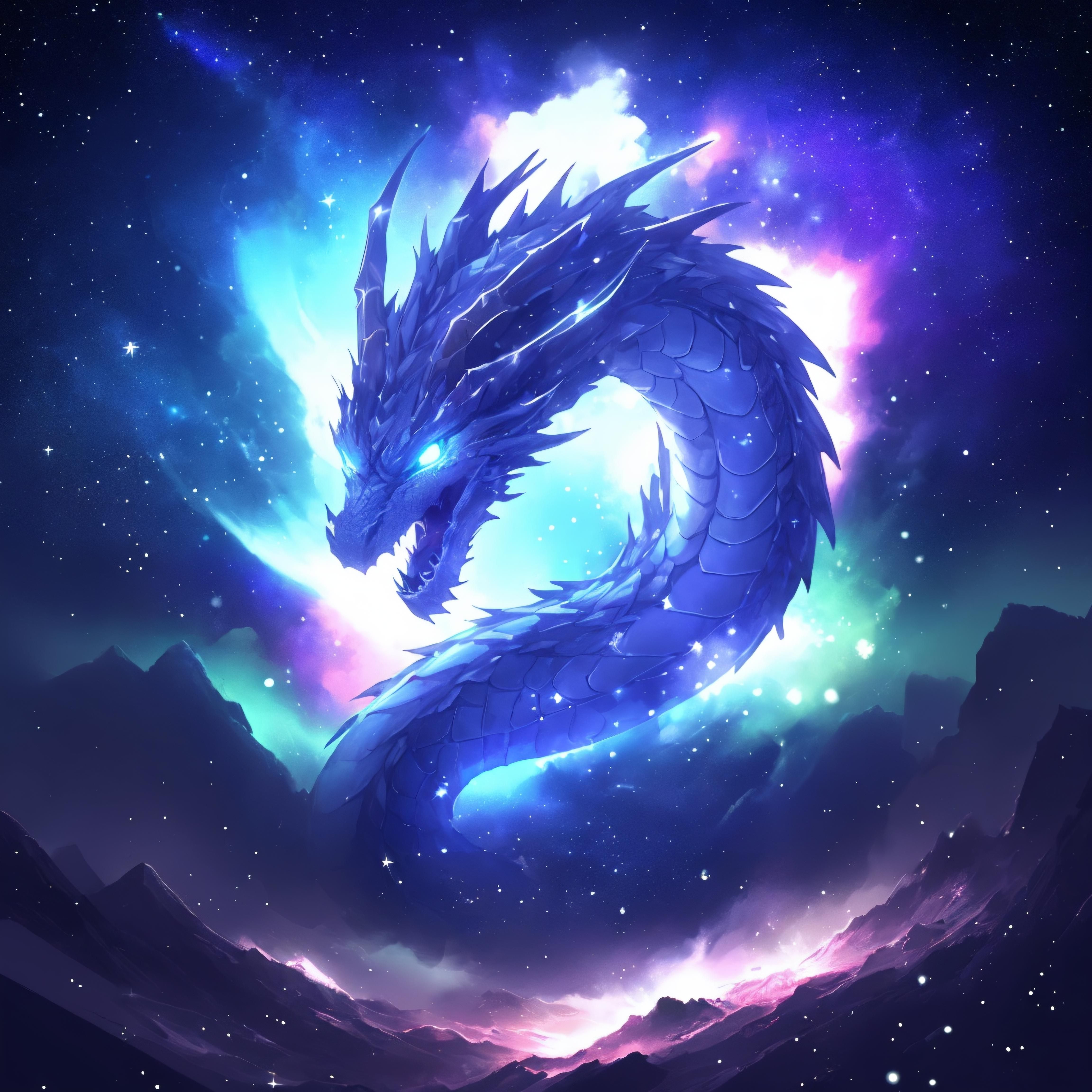 Drache, Galaxie, Sternenhimmel, Blau, Leuchtend, 4K, Hintergrundbild fürs Tablet