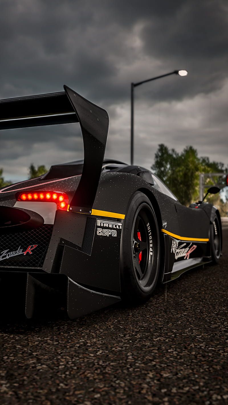 Pagani Zonda R, Pagani, Heckflügel, Rennwagen, Bewölkter Himmel, HD, Handy-Hintergrund