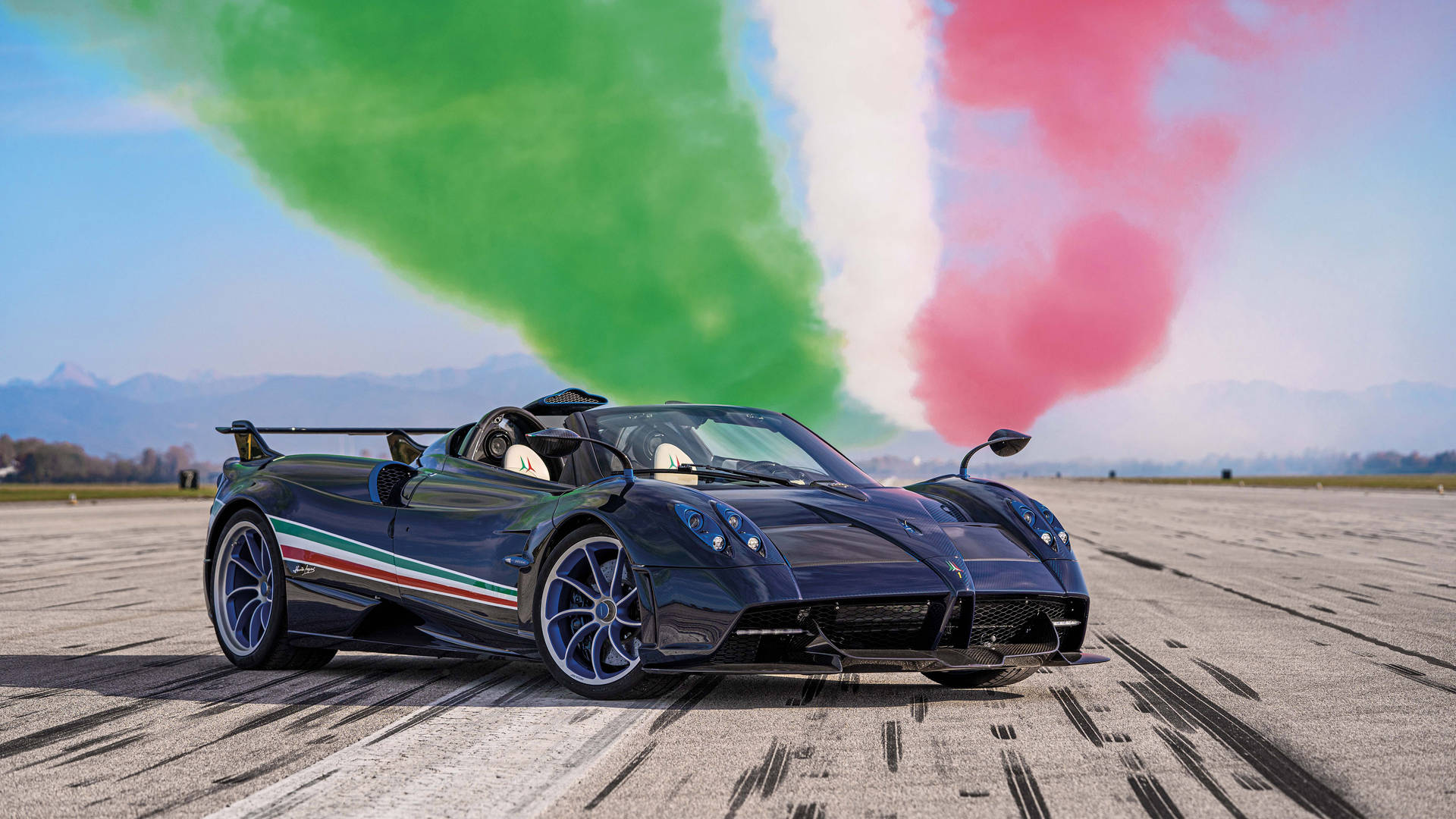 Pagani Huayra Tricolore, Pagani Huayra, Frecce Tricolori, Italienische Farben, Rauch, 1080p Wallpaper