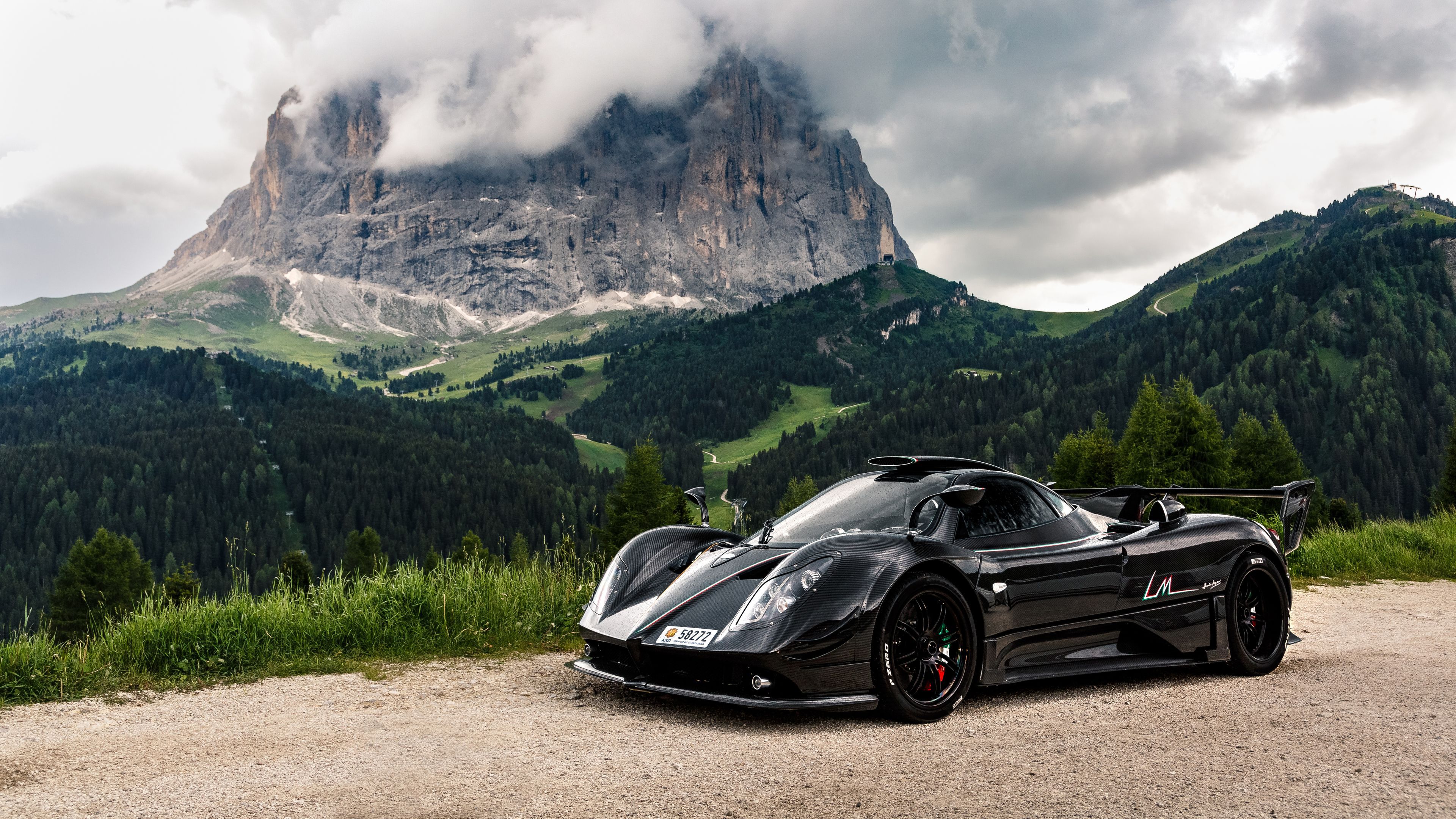Pagani Zonda, Langkofel, Dolomiten, Berge, Hypercar, 3840x2160, 4K-Hintergrundbild für PC