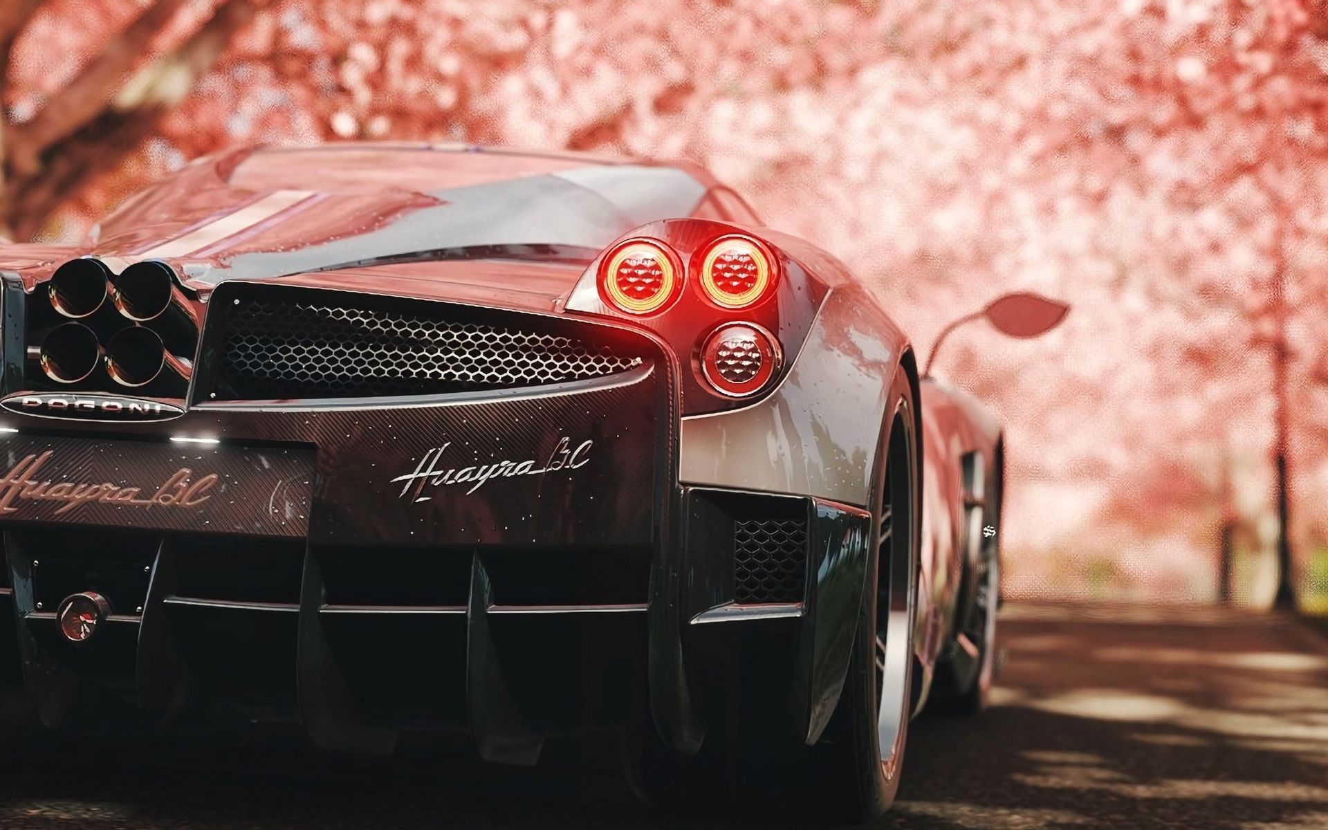 Pagani Huayra BC, Pagani Huayra, Kirschblüten, Auspuff, Heckansicht, Full HD, Windows-Hintergrundbild