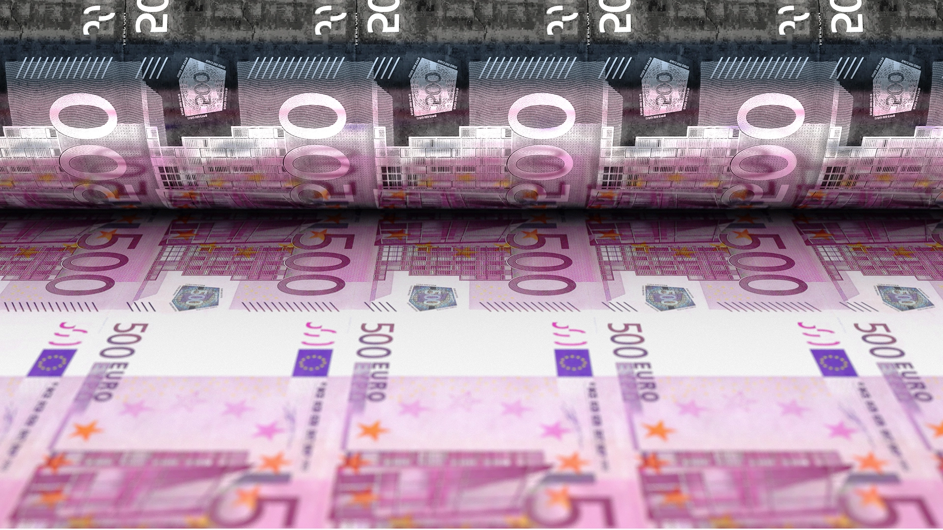500-Euro-Scheine, Geldscheine, Gelddruck, Banknoten, Euro, Full HD, Windows-Hintergrundbild