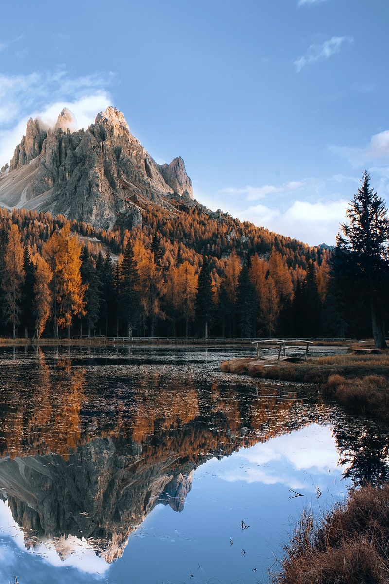 Lago d'Antorno, Dolomiten, Herbstlärchen, Bergsee, Fichte, HD, iPhone-Hintergrundbild