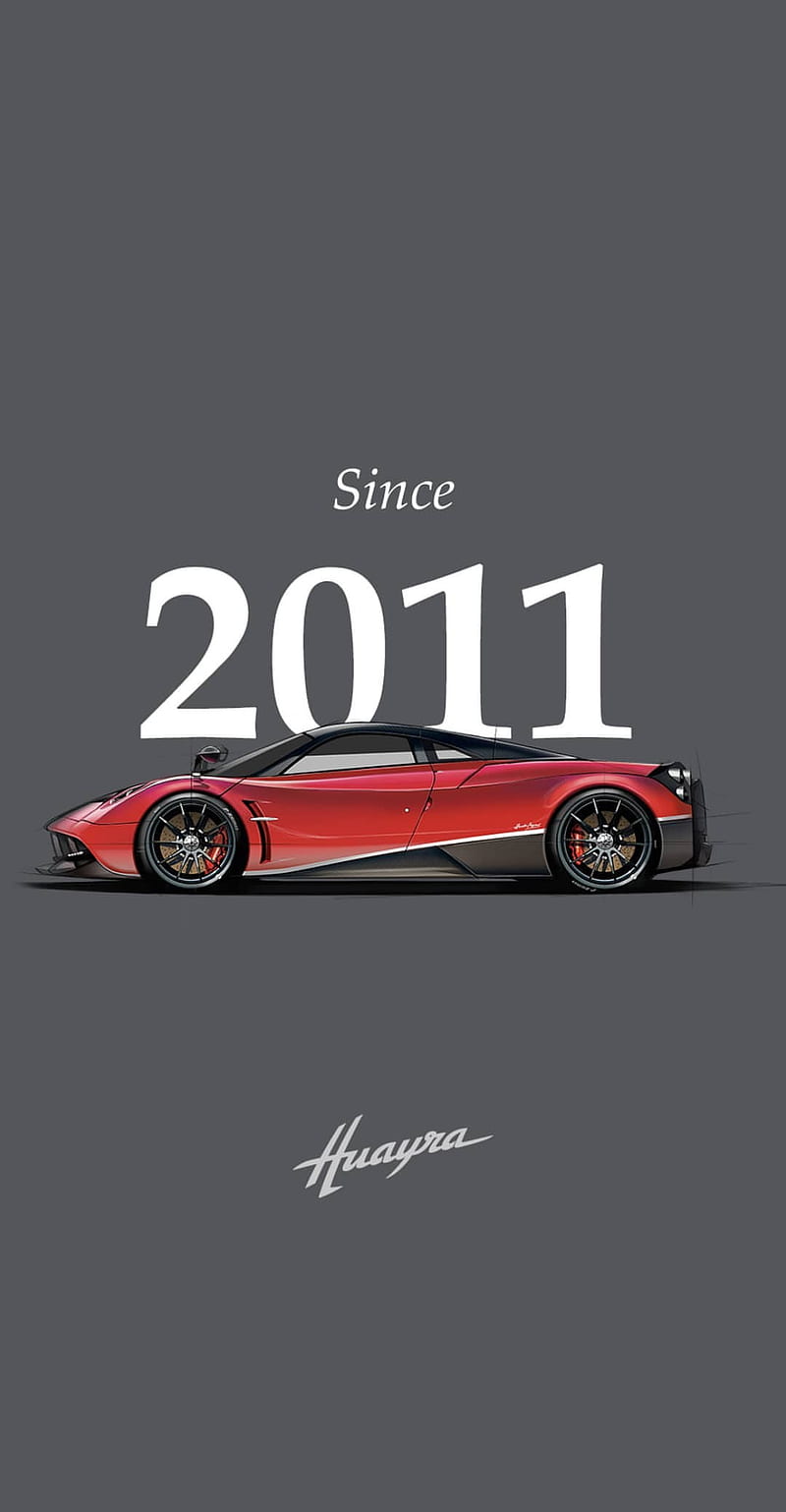 Pagani Huayra, Since 2011, Minimalistisch, Grauer Hintergrund, Rot, Sperrbildschirm fürs iPhone