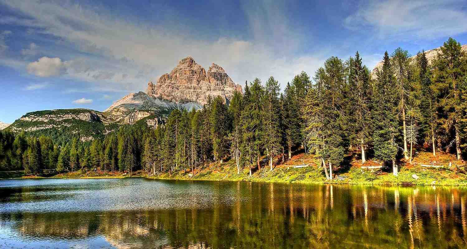 Lago d'Antorno, Drei Zinnen, Nadelwald, Sommer, Blauer Himmel, HD, Windows-Hintergrundbild