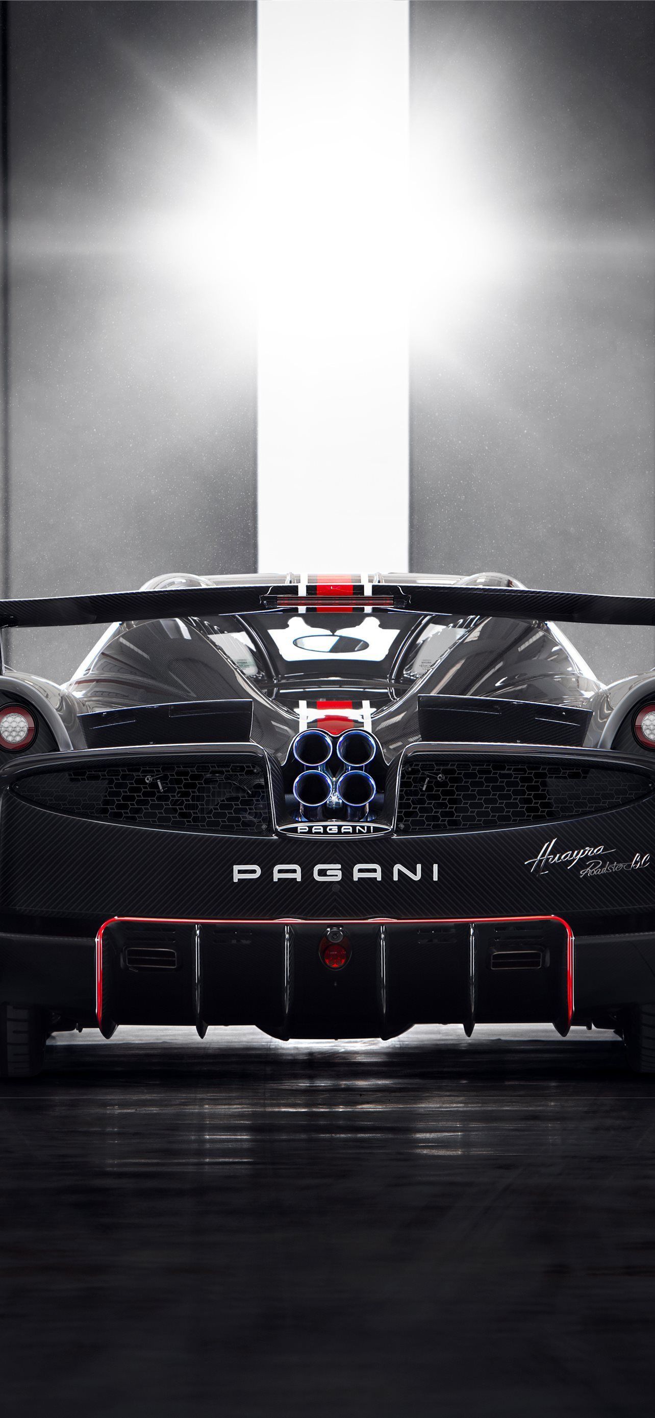 Pagani Huayra, Pagani, Heckansicht, Gegenlicht, Schwarz-Weiß, Full HD, Handy-Hintergrundbild