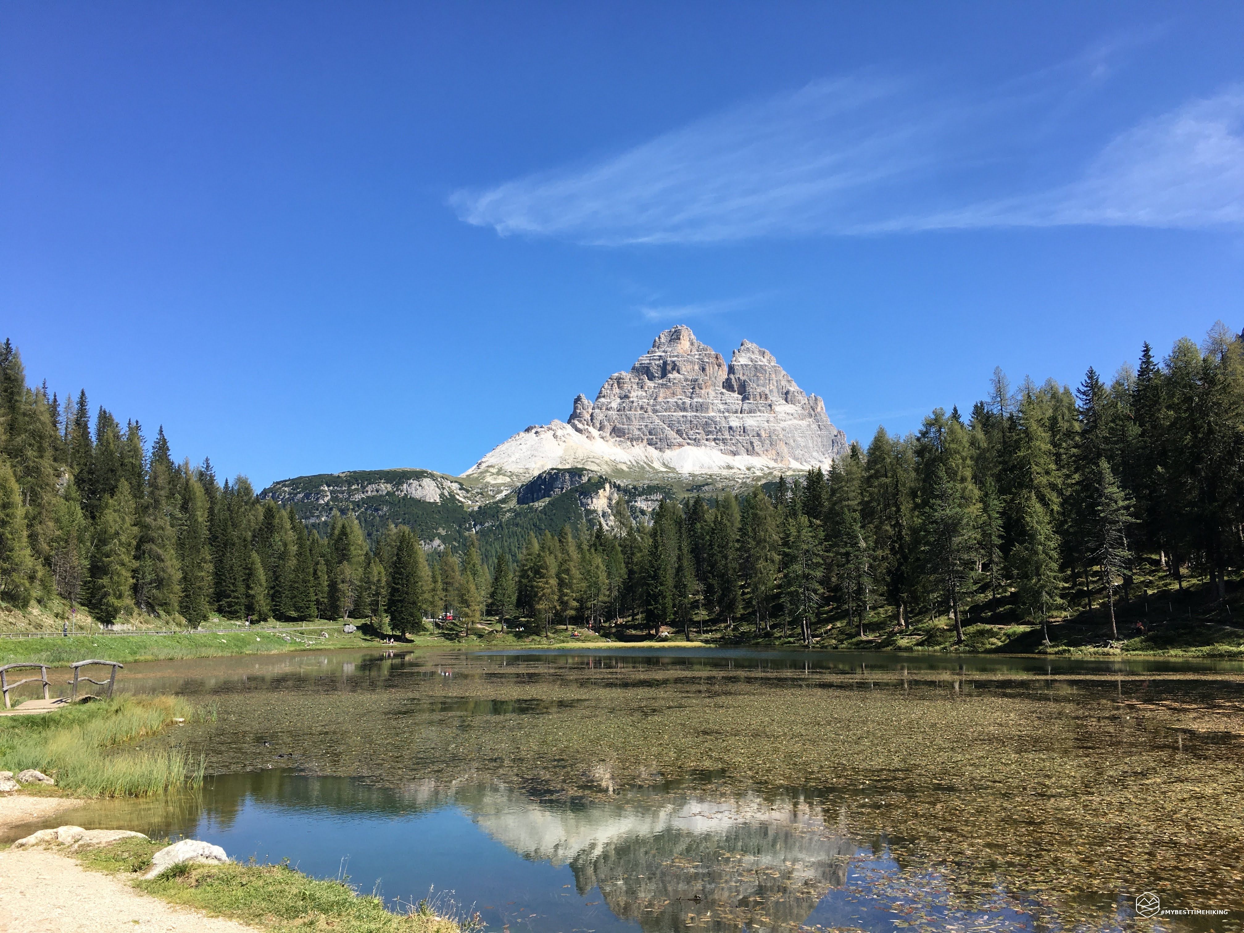 Lago d'Antorno, Drei Zinnen, Blauer Himmel, Nadelwald, Ufer, 4K, iPad-Hintergrundbild