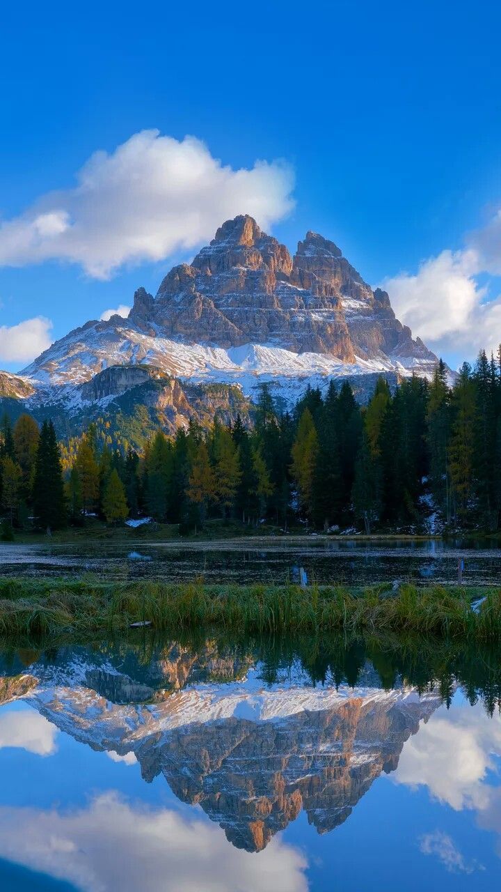 Lago d'Antorno, Drei Zinnen, Dolomiten, Spiegelung, Wolken, HD, Handy-Hintergrund