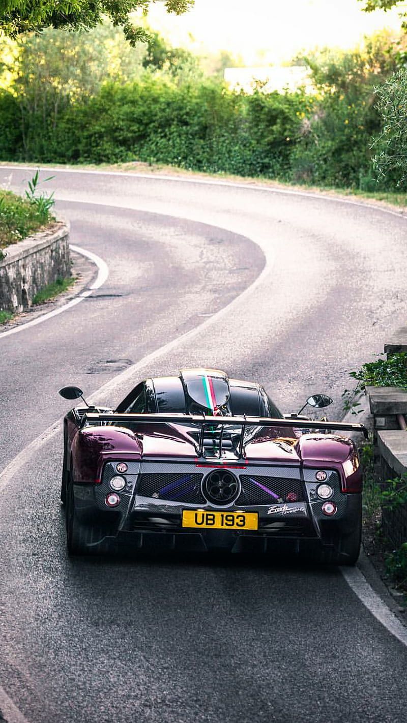 Pagani Zonda, Pagani, Bergstraße, Heckansicht, Violett, HD, Sperrbildschirm fürs iPhone