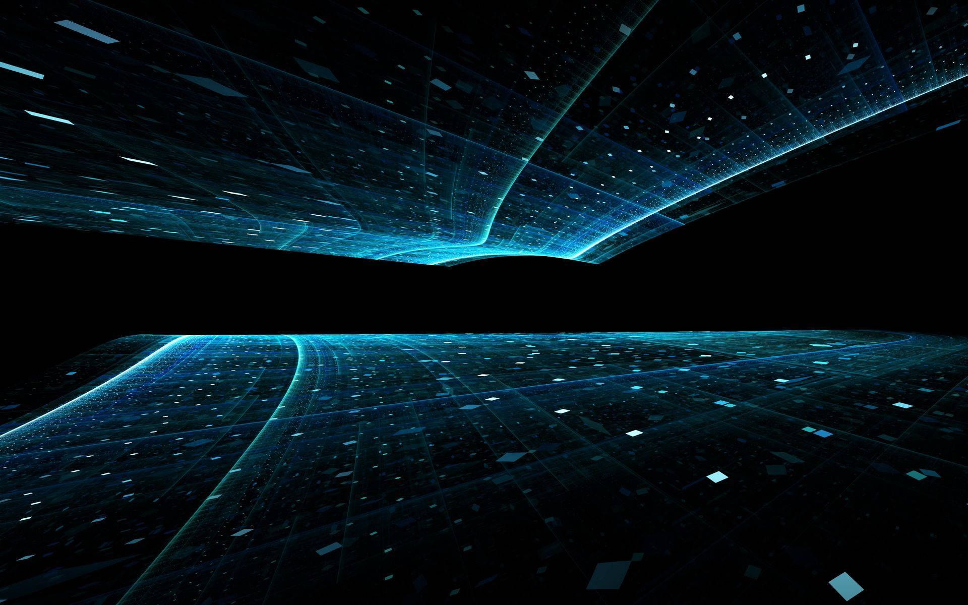 Digitales Gitter, Cyberspace, Türkis, Schwarzer Hintergrund, Perspektive, Full HD Wallpaper