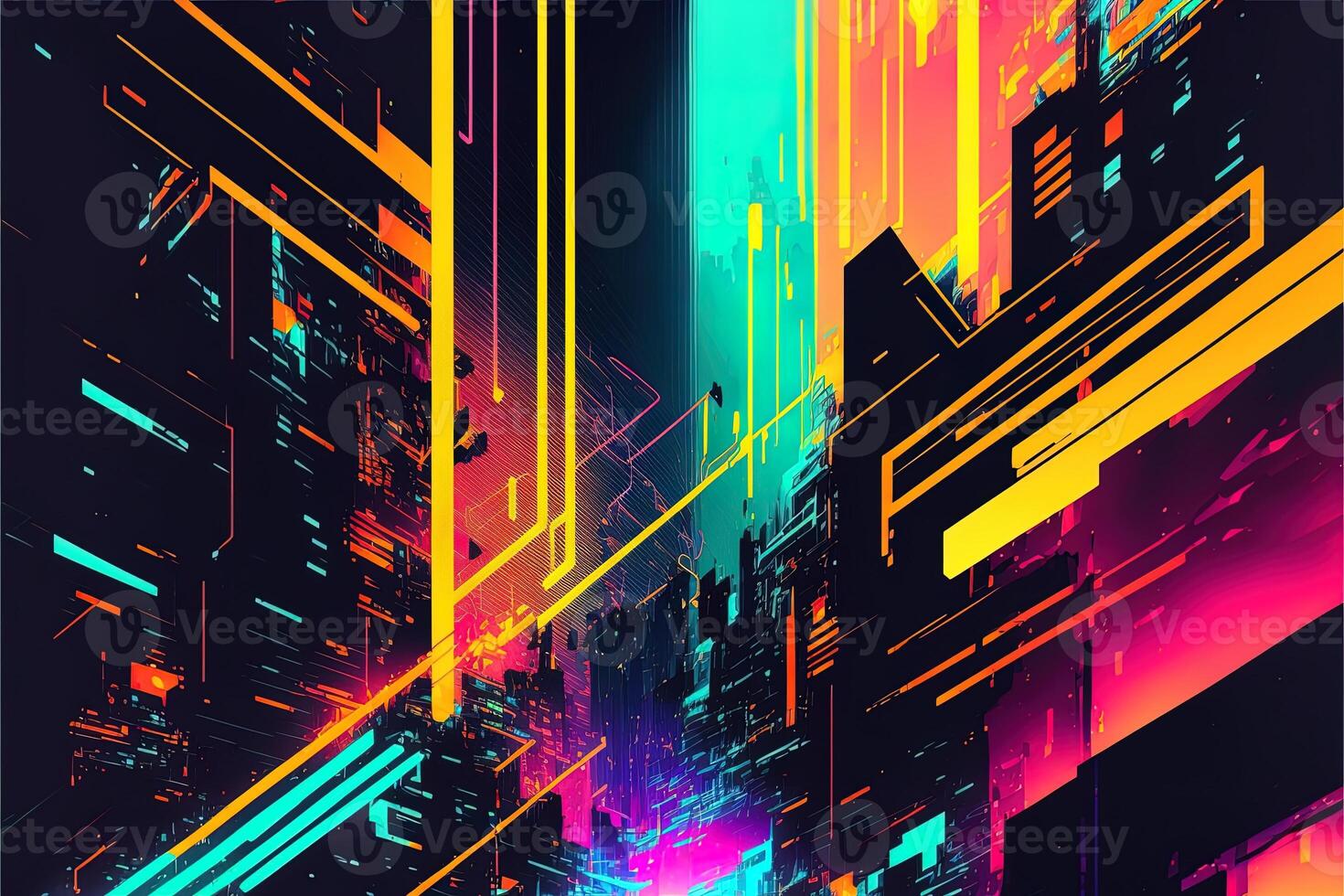 Neonlinien, Abstrakte Stadt, Bunte Farben, Geometrisch, Cyberpunk, HD, Desktop-Hintergrund
