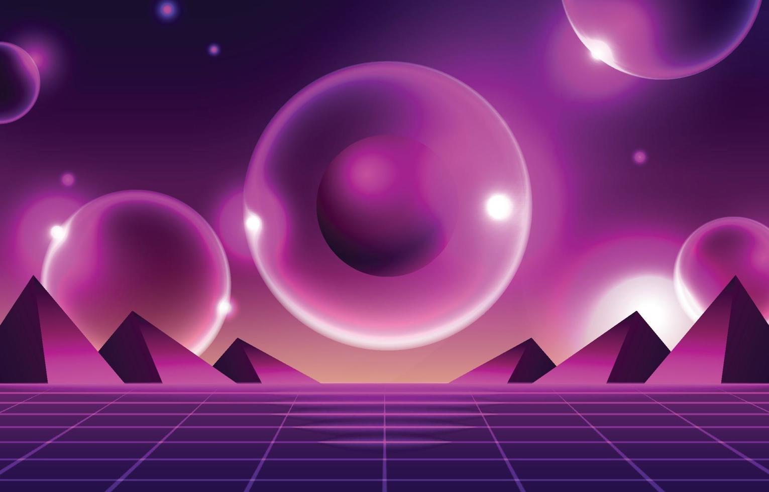 Seifenblasen, Pyramiden, Synthwave, Pink, Gitterboden, HD, Desktop-Hintergrund für Windows