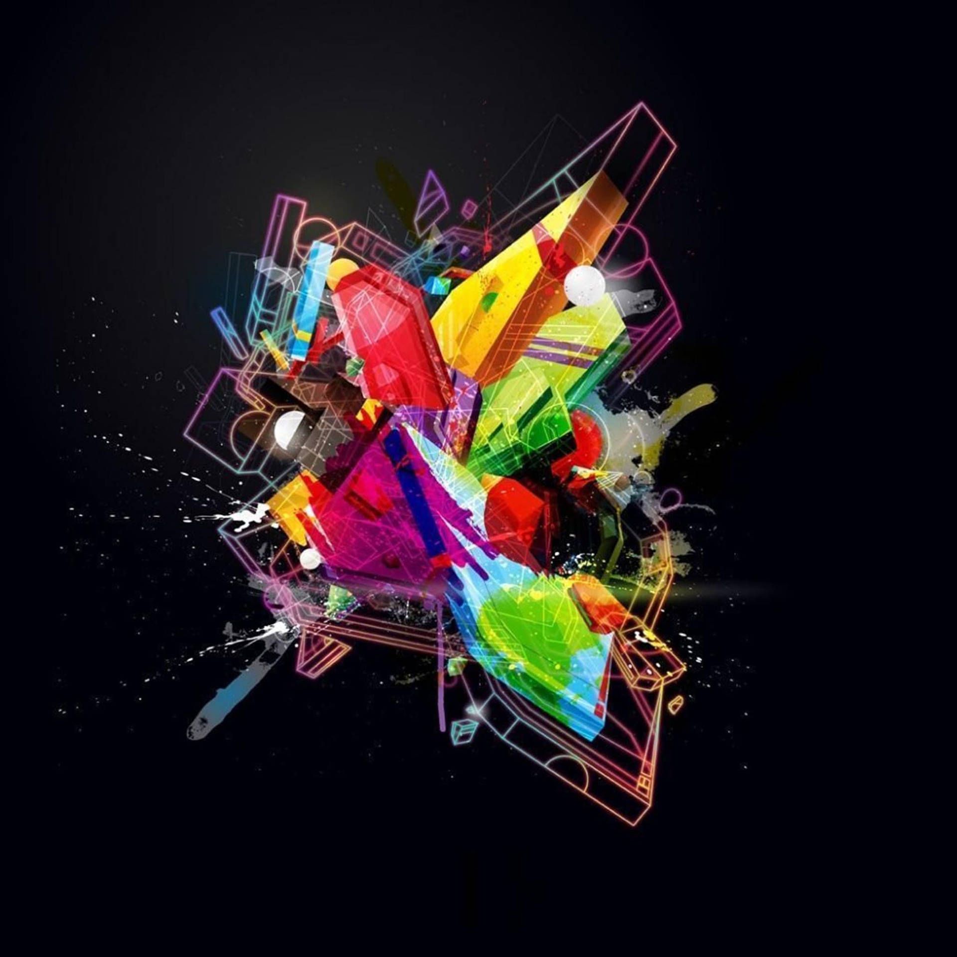 Abstrakte Explosion, Bunte Formen, Schwarzer Hintergrund, 3D-Render, Full HD Wallpaper