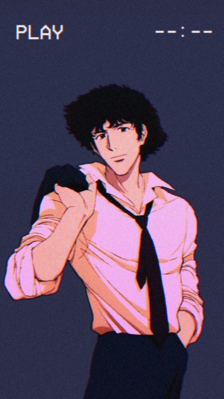 Spike Spiegel, Cowboy Bebop, Play-Anzeige, VHS-Stil, Dunkelblau, Android-Hintergrundbild