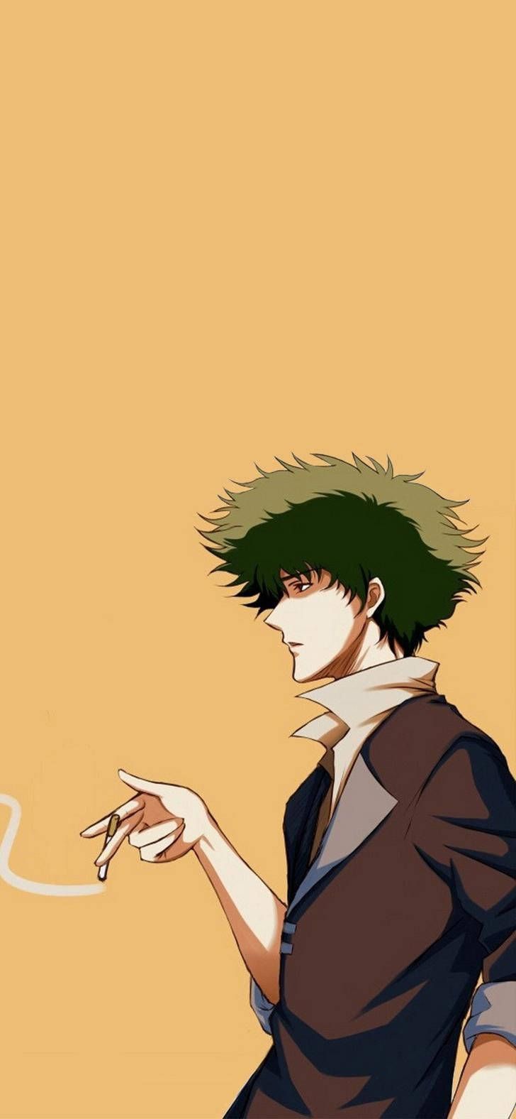 Spike Spiegel, Zigarette, Senfgelb, Minimalismus, Anime, HD, Handy-Hintergrund