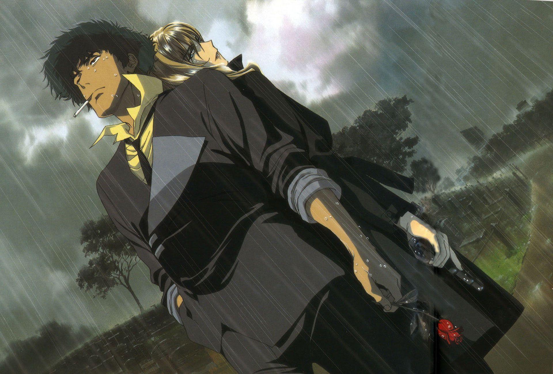 Spike Spiegel, Cowboy Bebop, Regen, Pistole, Zigarette, Anime, Full HD, PC-Hintergrundbild