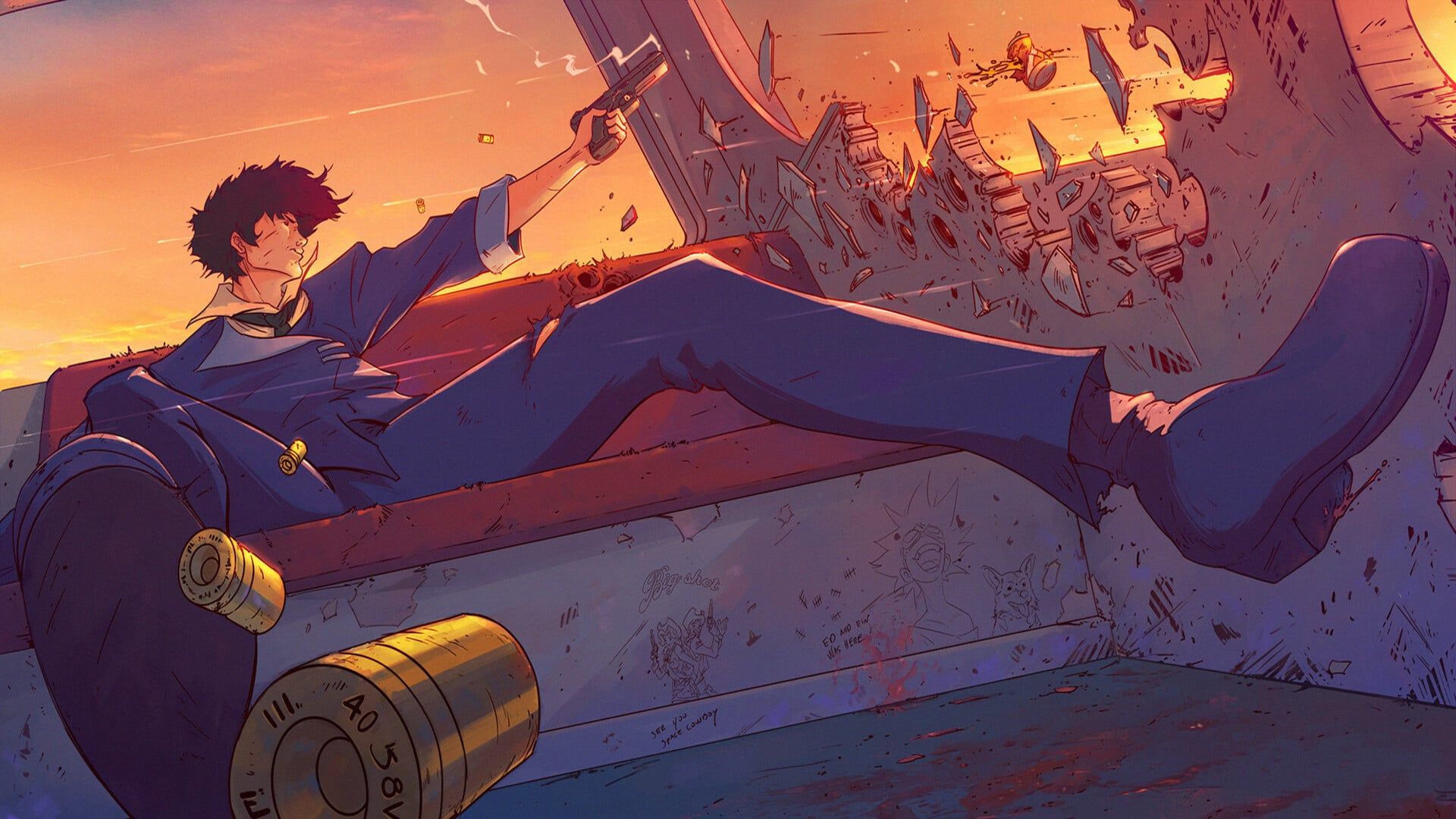 Spike Spiegel, Cowboy Bebop, Patronenhülse, Pistole, Action, Anime, 1920x1080, PC-Hintergrundbild