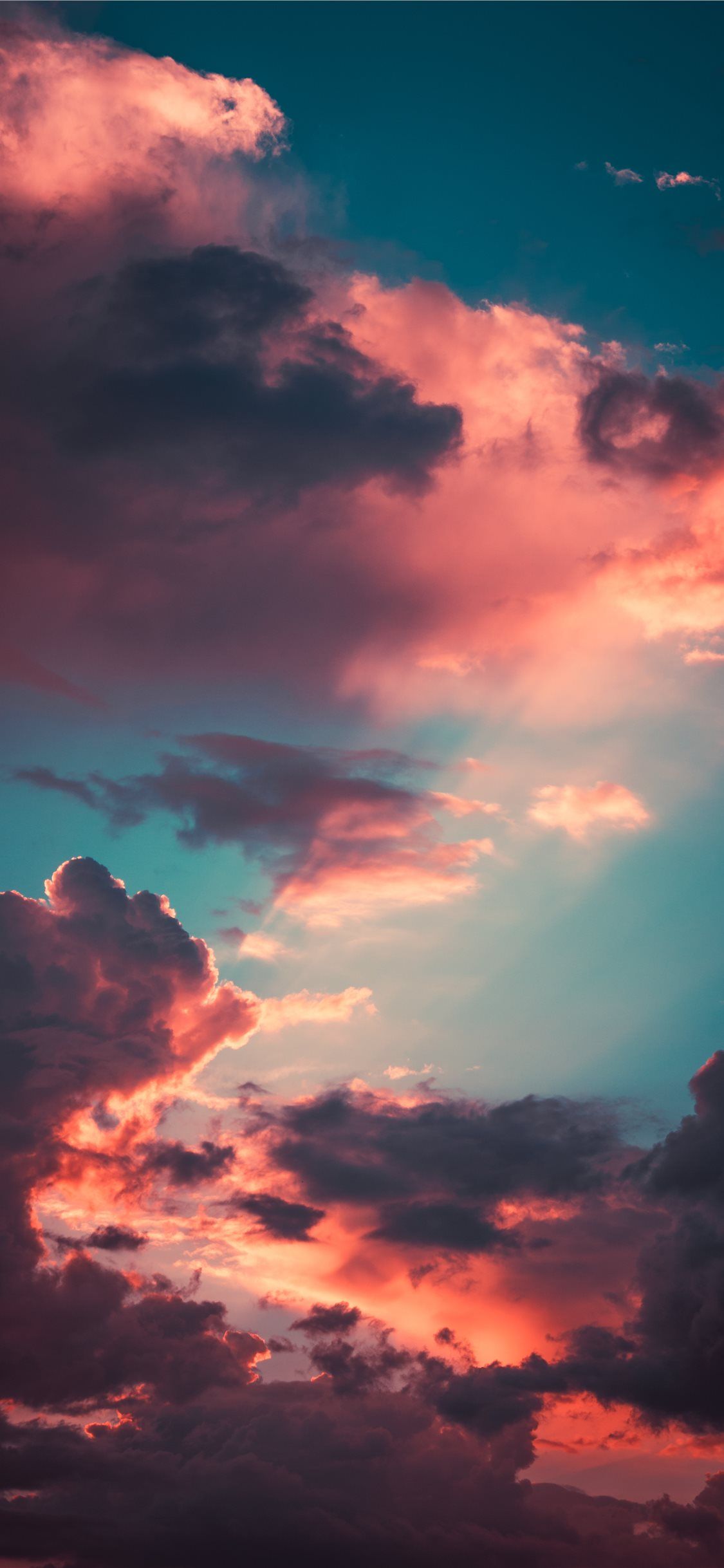 Wolken, Sonnenuntergang, Rosa, Türkis, Dramatischer Himmel, Full HD, Handy-Hintergrundbild