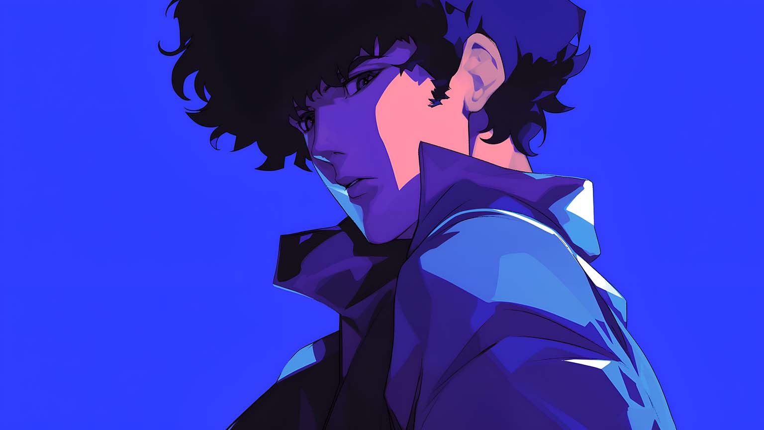 Spike Spiegel, Cowboy Bebop, Blauer Hintergrund, Porträt, Flaches Design, HD Wallpaper