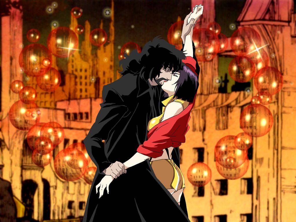 Spike Spiegel, Cowboy Bebop, Tanz, Laternen, Stadt, Rot, Hintergrundbild fürs Tablet