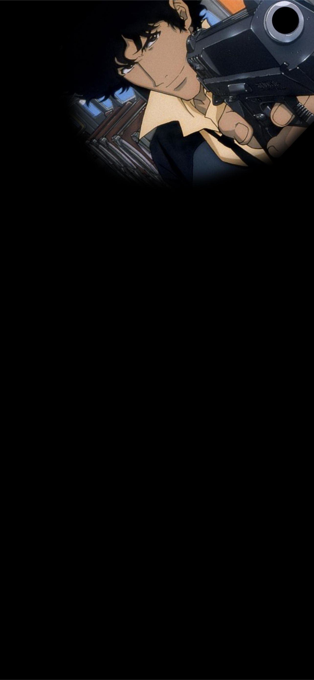 Spike Spiegel, Pistole, Schwarzer Hintergrund, Minimalismus, Anime, Sperrbildschirm fürs iPhone