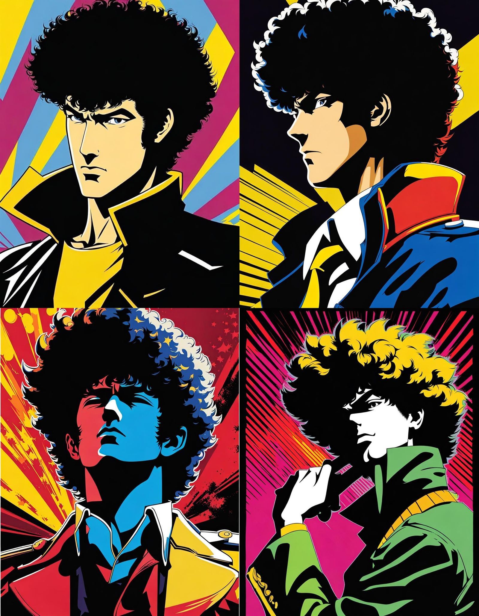 Spike Spiegel, Cowboy Bebop, Pop-Art, Bunt, Vier Felder, QHD+, iPad-Hintergrundbild