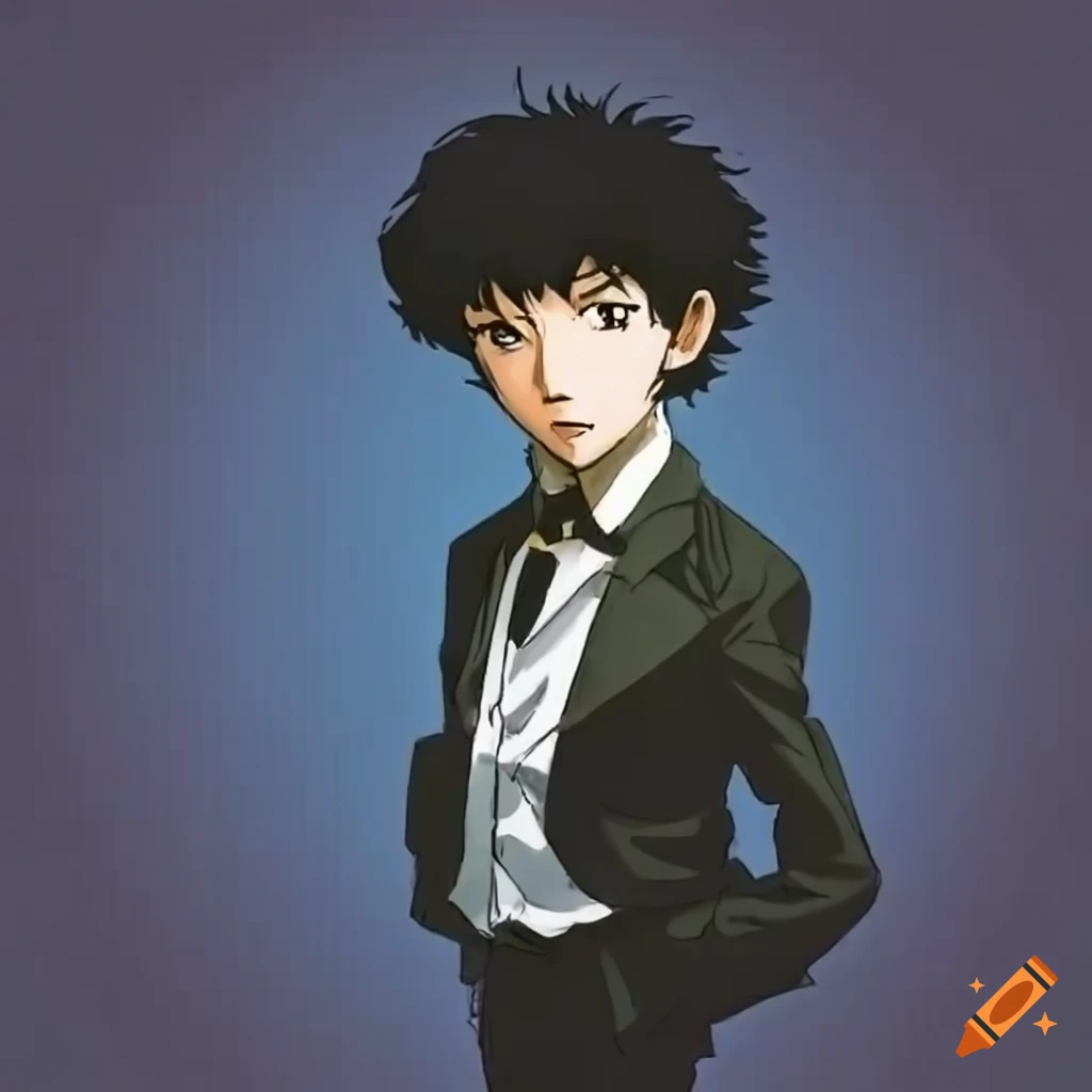 Spike Spiegel, Anzug, Blauer Hintergrund, Fan-Art, Porträt, Wallpaper