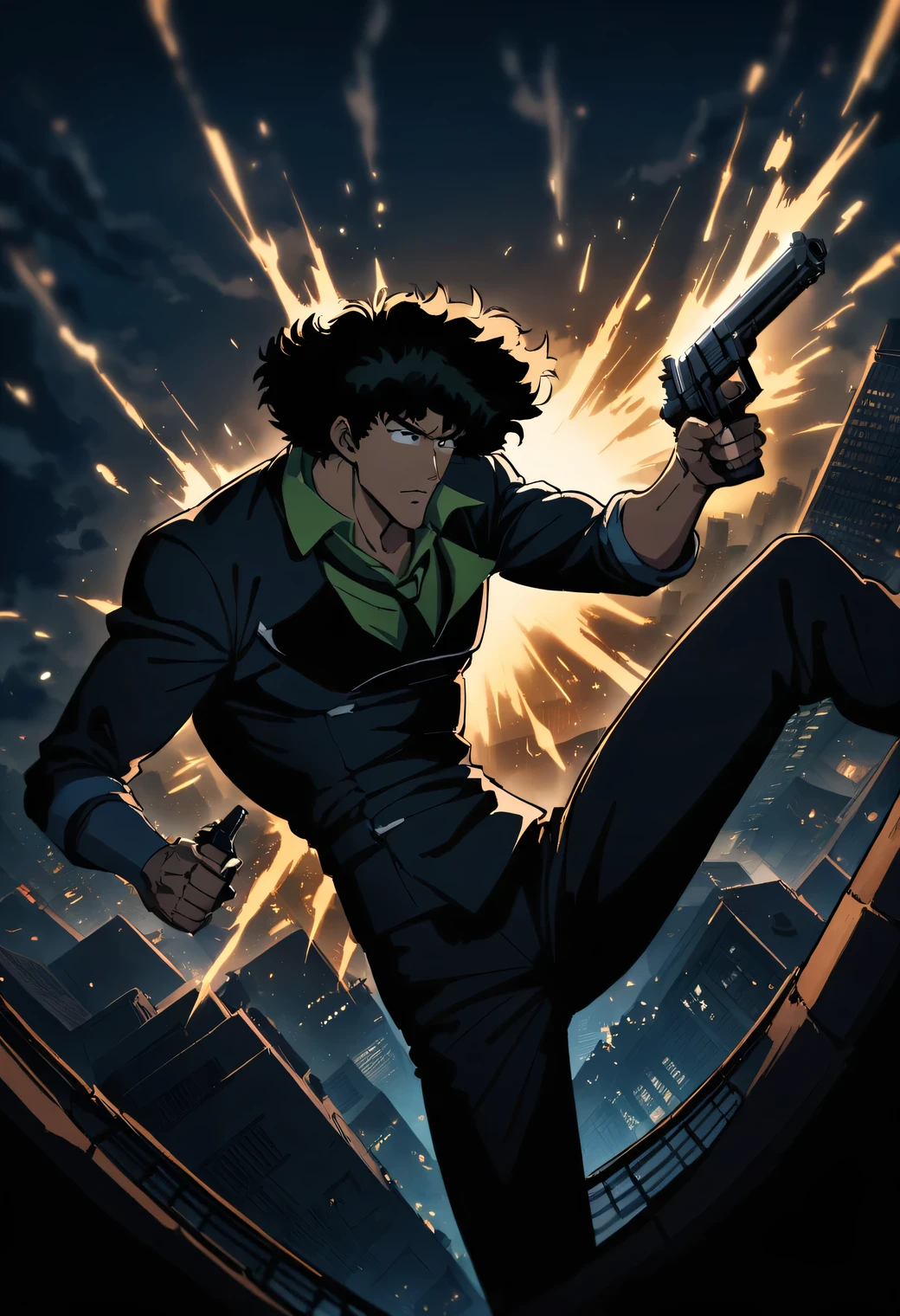 Spike Spiegel, Cowboy Bebop, Pistole, Sprung, Nacht, Action, HD, iPad-Hintergrundbild
