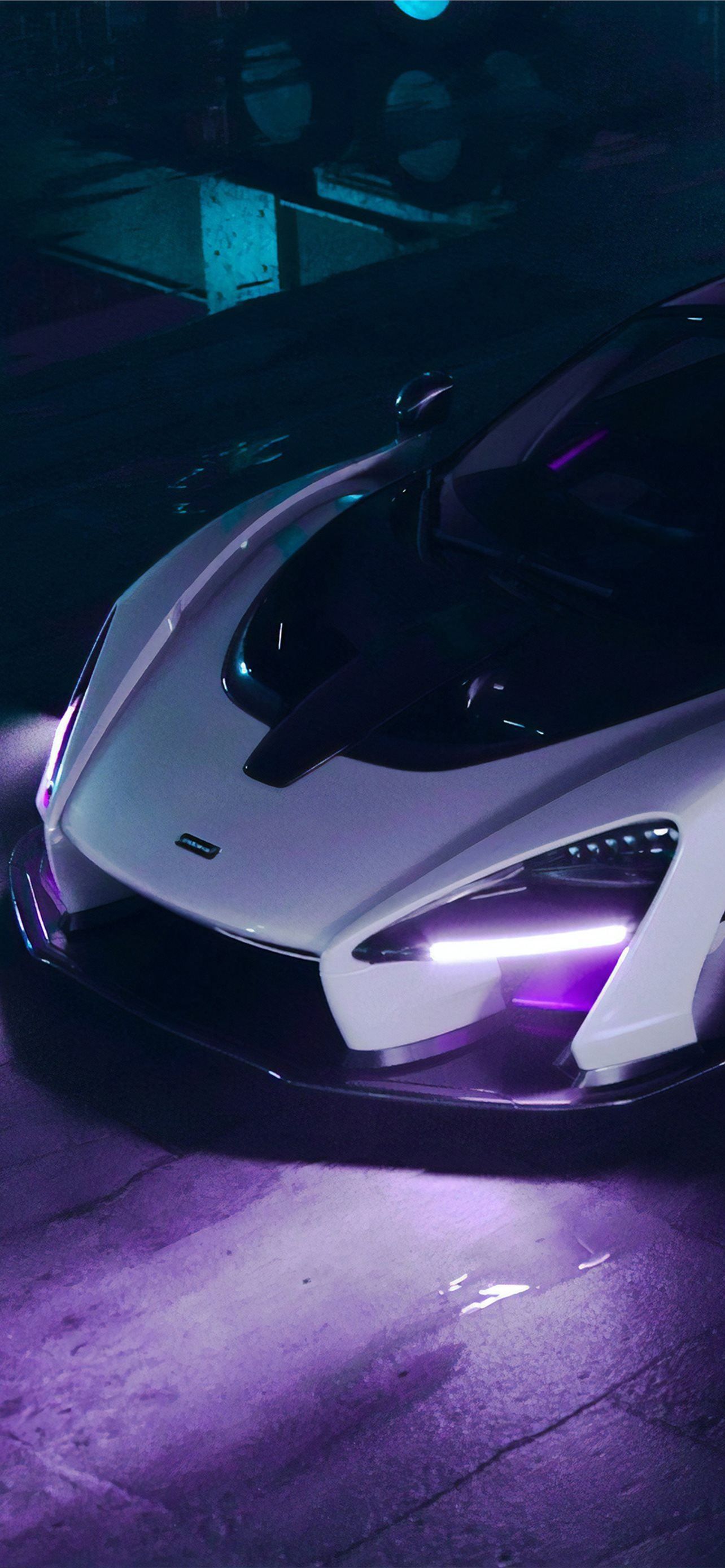 McLaren, Scheinwerfer, Lila Licht, Nahaufnahme, Weiß, Full HD, Hintergrundbild fürs Handy