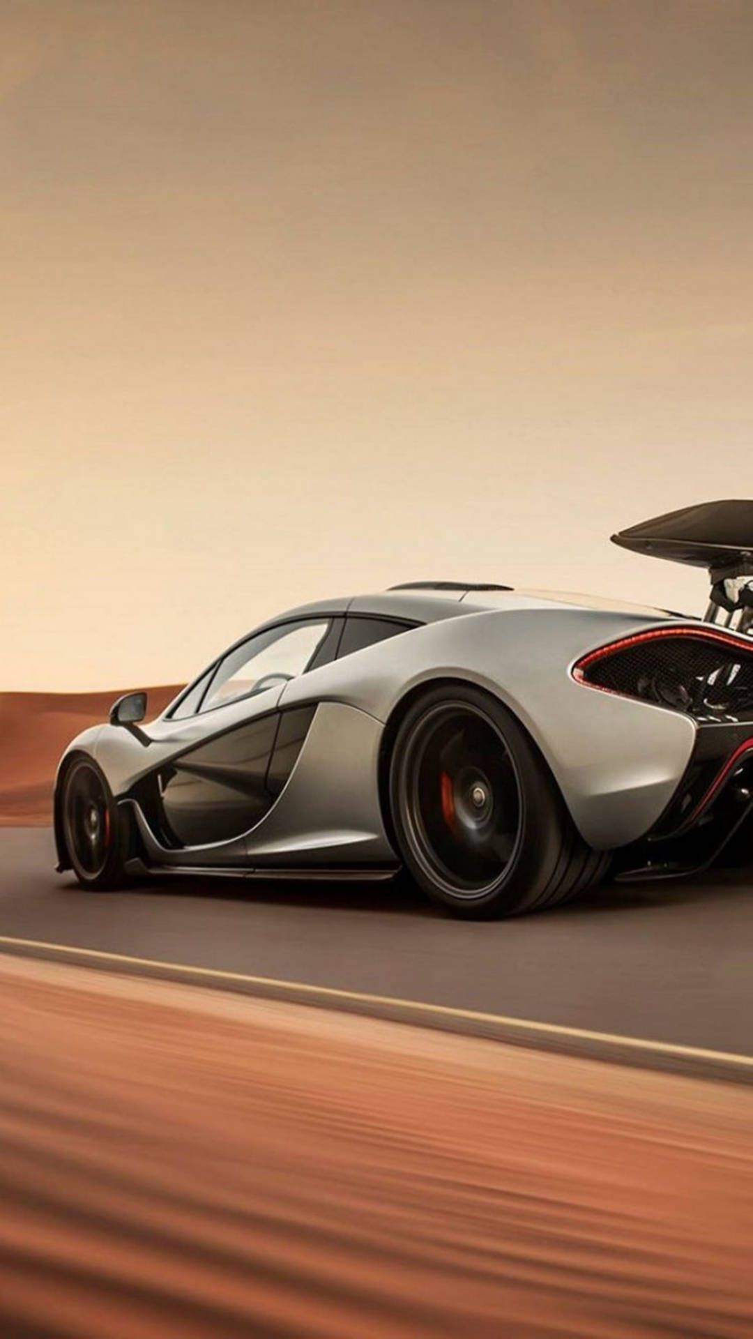 McLaren P1, Wüste, Silber, Sonnenuntergang, Hypercar, Full HD, Sperrbildschirm fürs iPhone