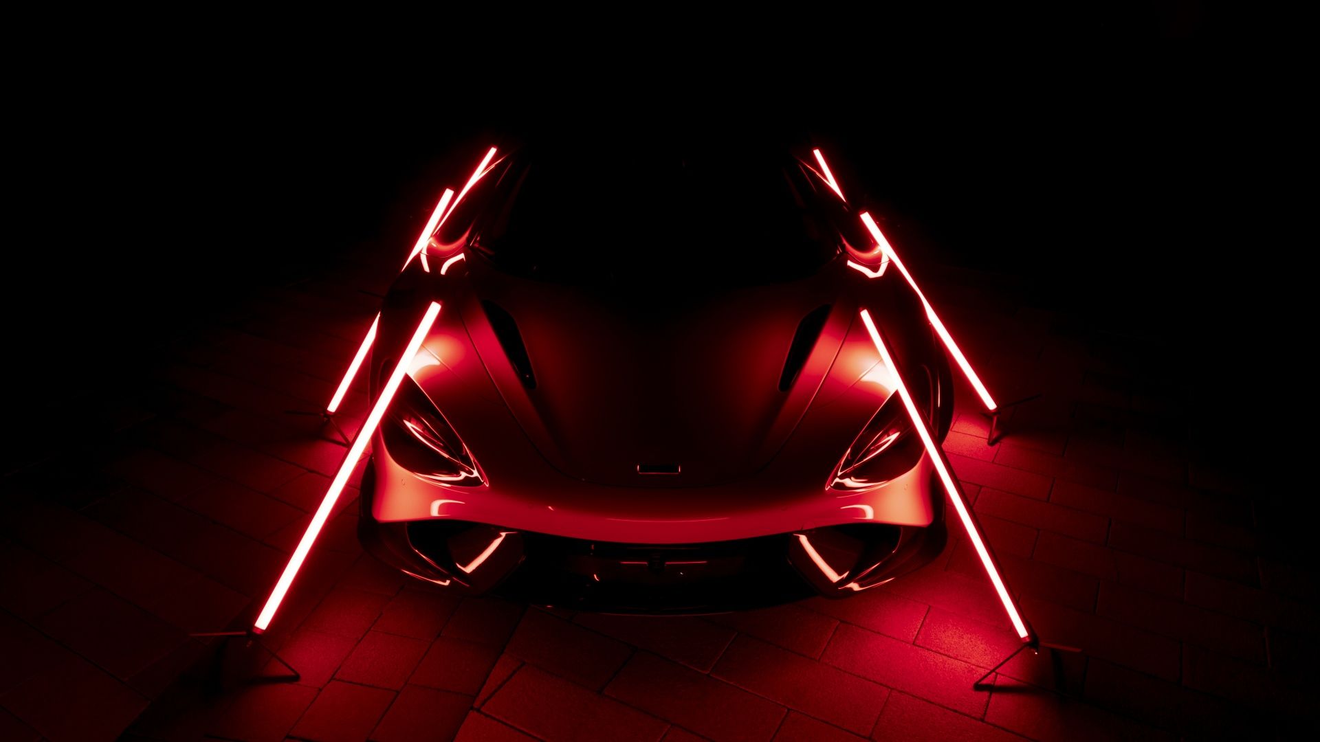 McLaren, Rote Neonlichter, Dunkler Hintergrund, Front, Supersportwagen, Full HD Wallpaper