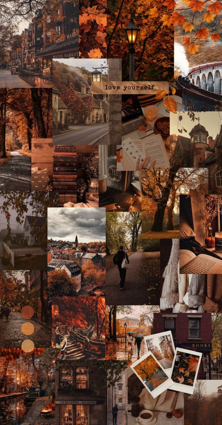 Collage, Herbststimmung, Fotos, Braune Töne, Ästhetik, HD, Sperrbildschirm fürs iPhone