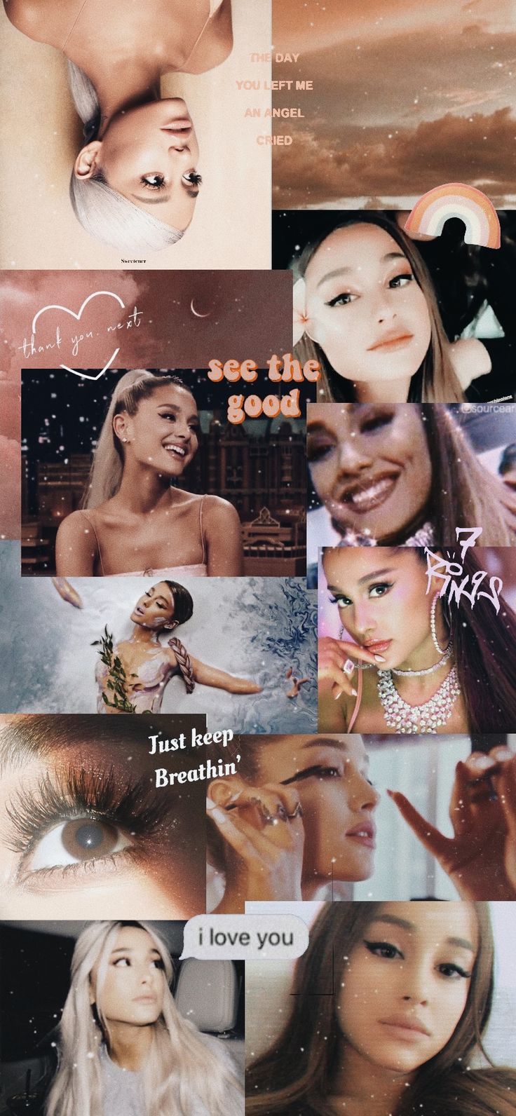 Ariana Grande, Collage, Aesthetic, Braun, Fotowand, HD, Hintergrundbild fürs Handy