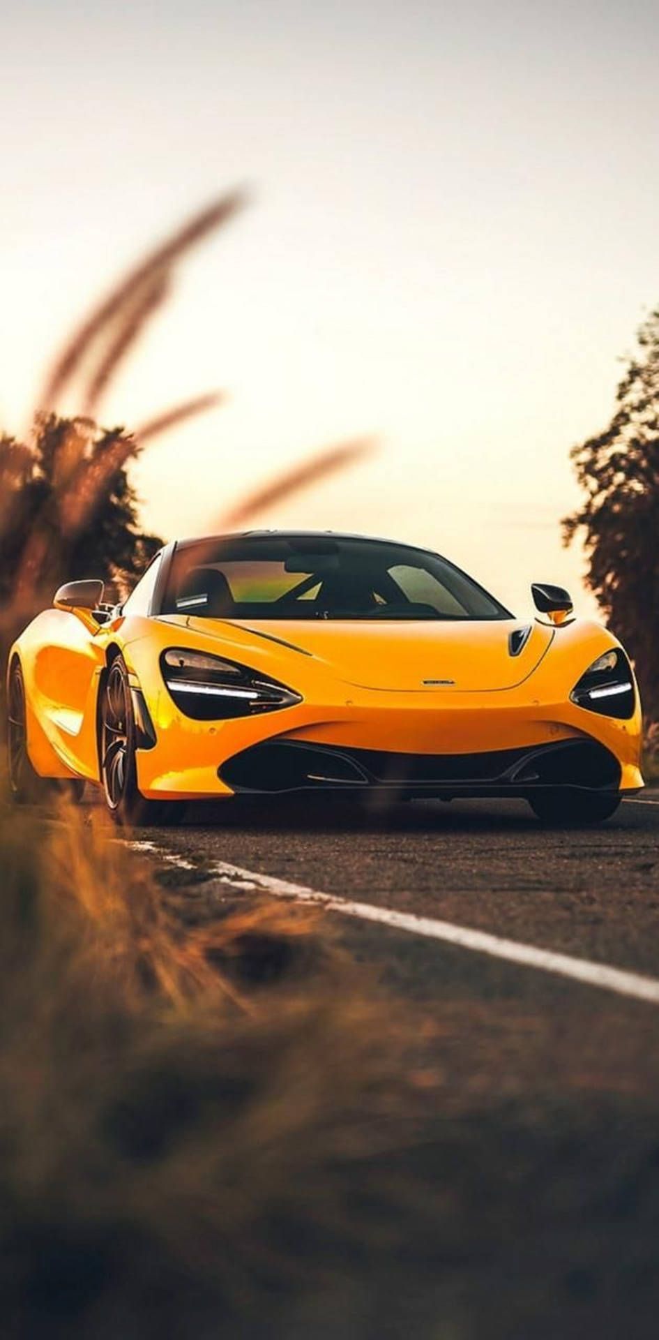 McLaren 720S, Orange, Sonnenuntergang, Landstraße, Gräser, HD, Handy-Hintergrundbild