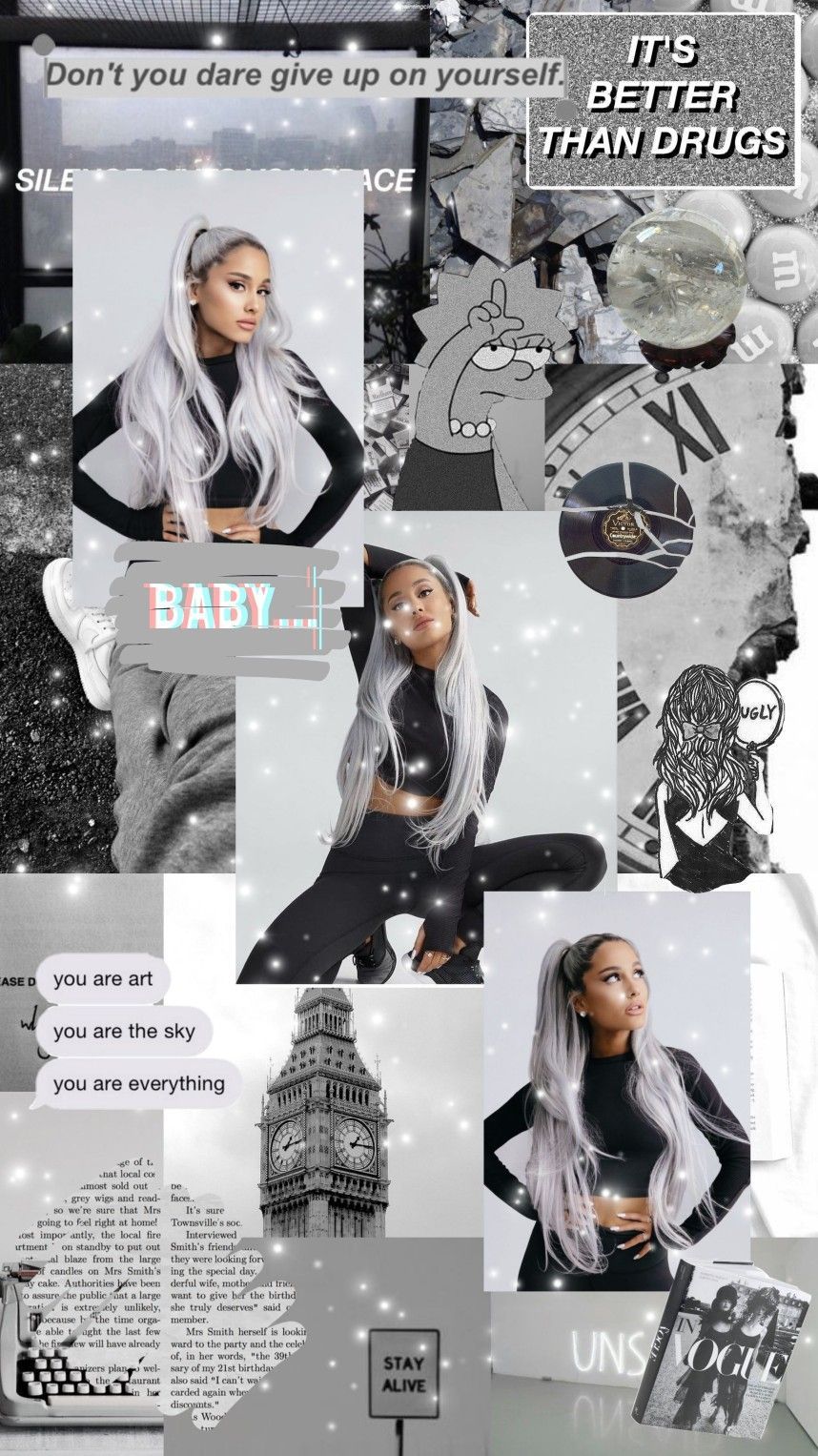 Ariana Grande, Collage, Schwarz-Weiß, Sprüche, Aesthetic, HD, Handy-Hintergrund