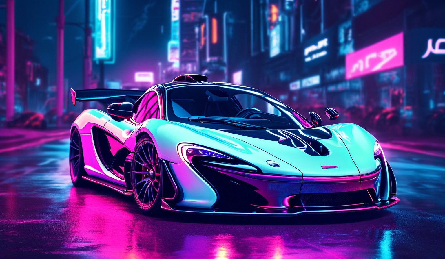 McLaren P1, Neonfarben, Cyberpunk, Stadt bei Nacht, Digitale Kunst, HD, Windows-Hintergrundbild