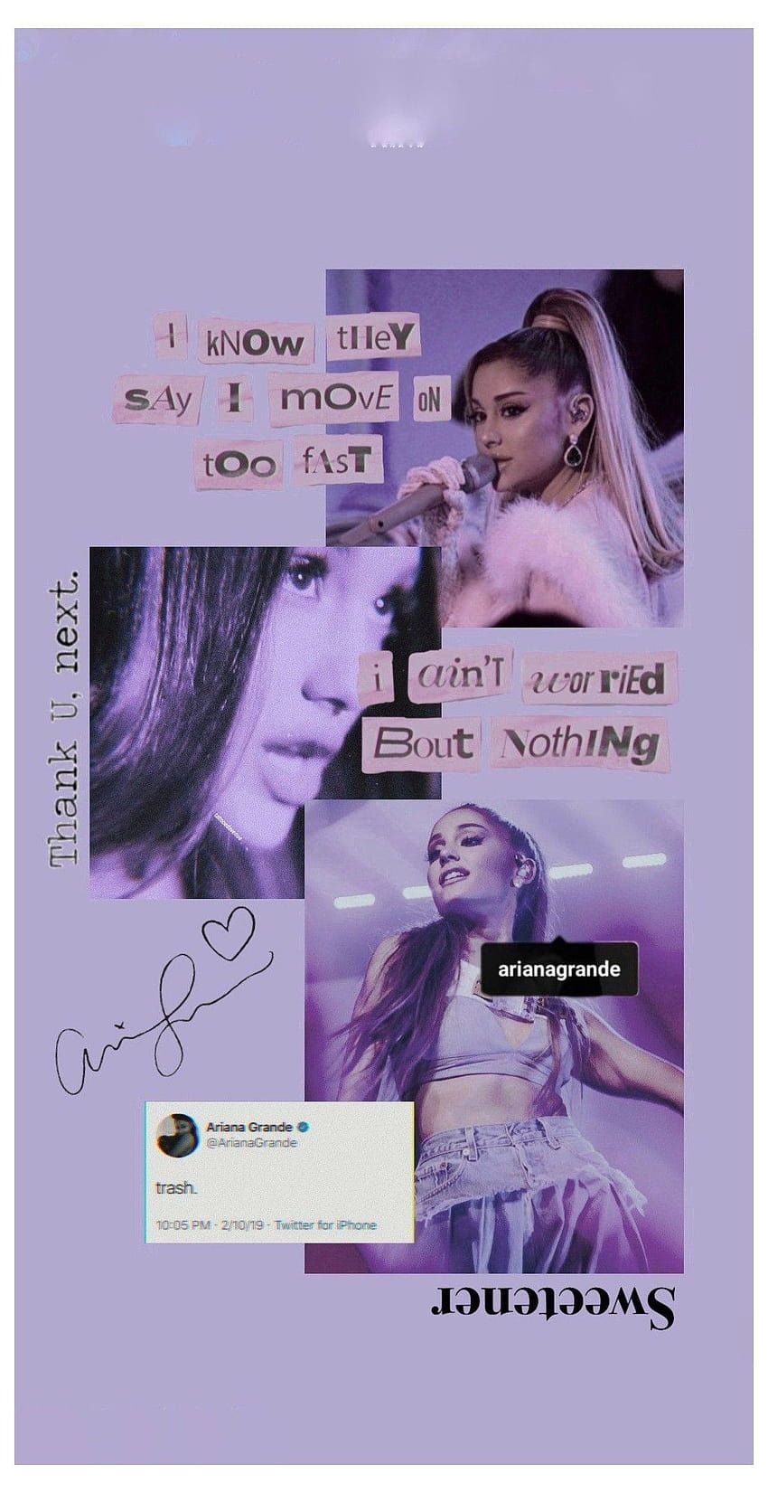 Ariana Grande, Sweetener, Collage, Lila, Liedtexte, HD, Hintergrundbild fürs Handy