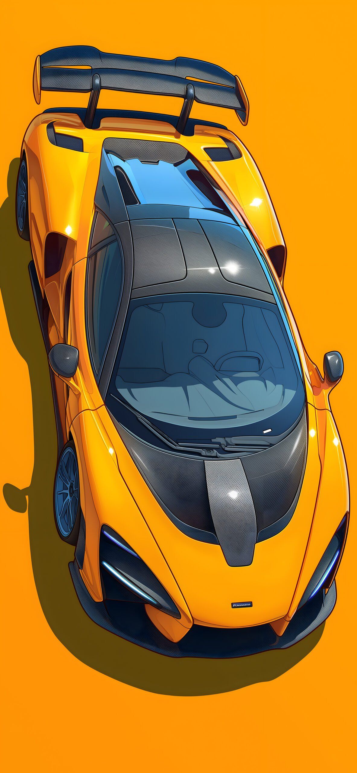 McLaren Senna, Gelb, Draufsicht, Oranger Hintergrund, Heckflügel, Sperrbildschirm fürs iPhone