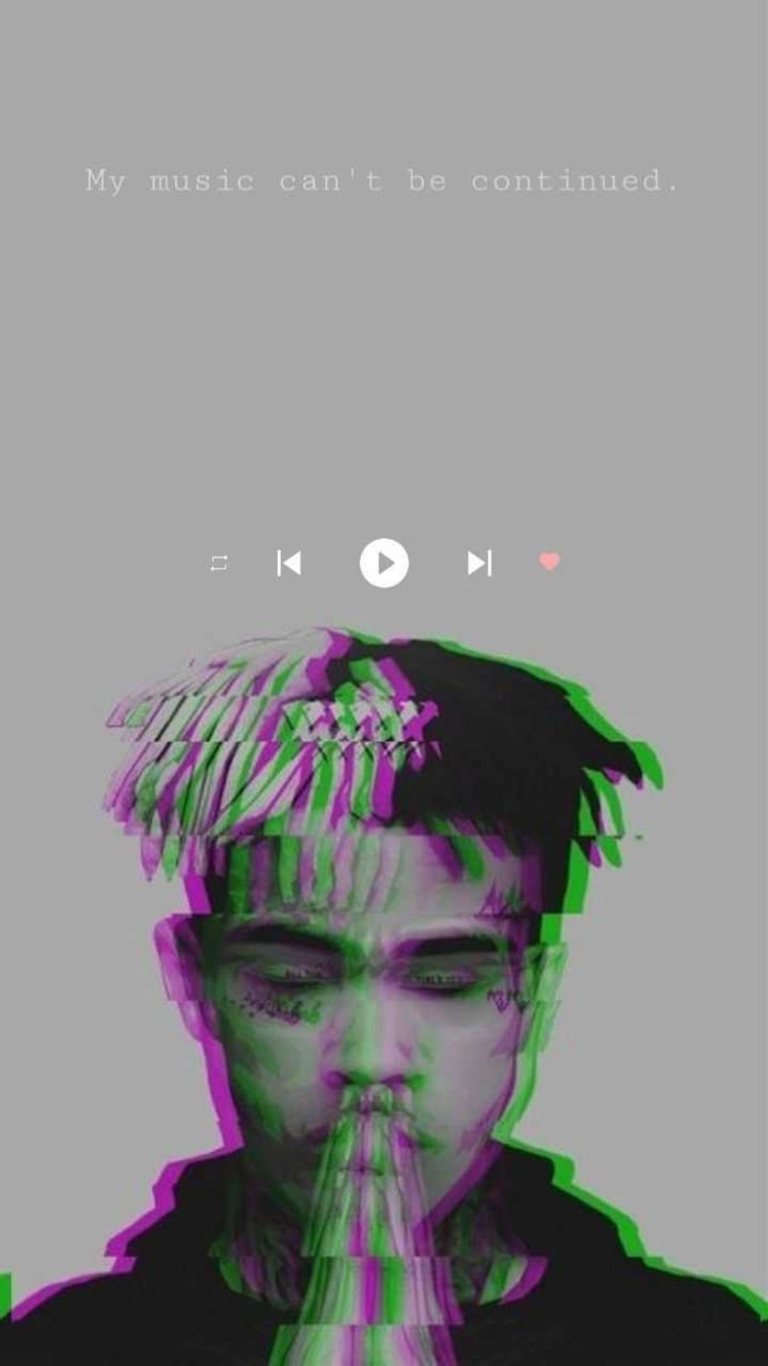 XXXTentacion, Musikplayer, Glitch-Effekt, Grauer Hintergrund, Gebetshände, Sperrbildschirm fürs iPhone
