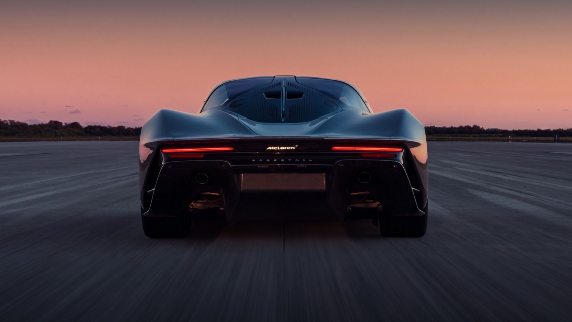 McLaren Speedtail, Heckansicht, Sonnenuntergang, Rücklichter, Hypercar, Full HD, Desktop-Hintergrund