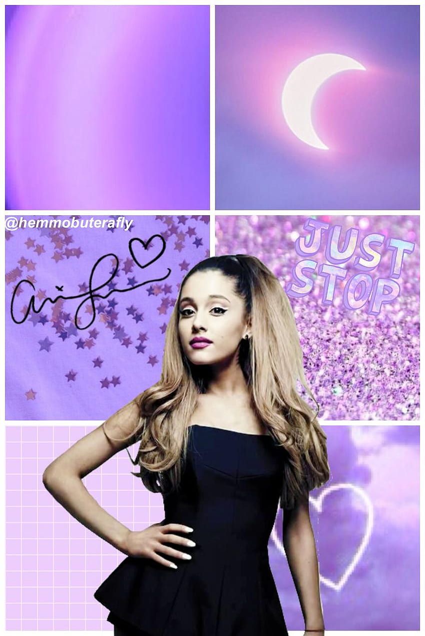 Ariana Grande, Collage, Lila, Mondsichel, Glitzer, HD, Hintergrundbild fürs Tablet