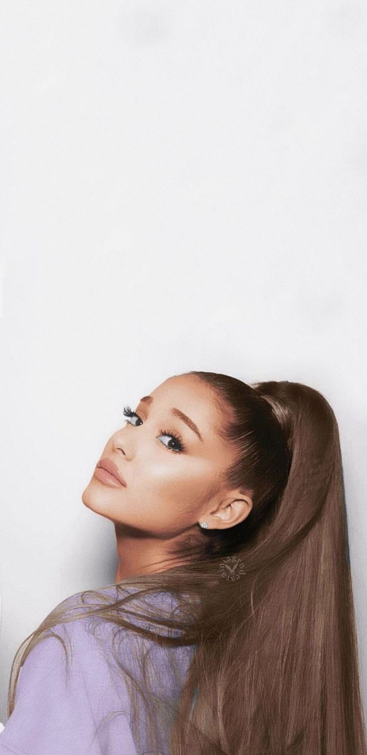 Ariana Grande, Pferdeschwanz, Profil, Weißer Hintergrund, Minimalistisch, Sperrbildschirm fürs iPhone