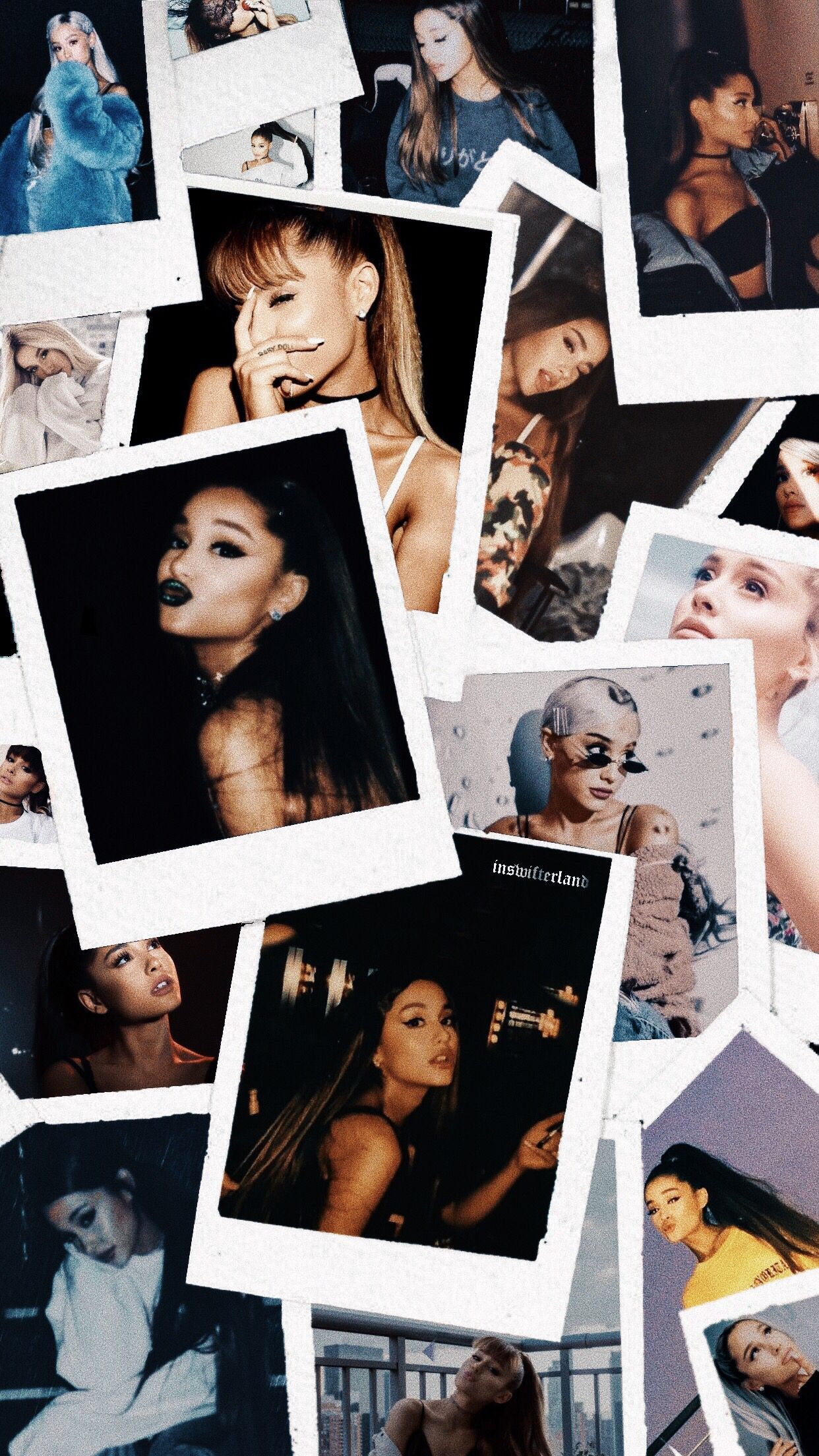 Ariana Grande, Polaroids, Collage, Fotowand, Schwarz-Weiß, Full HD, Handy-Hintergrund