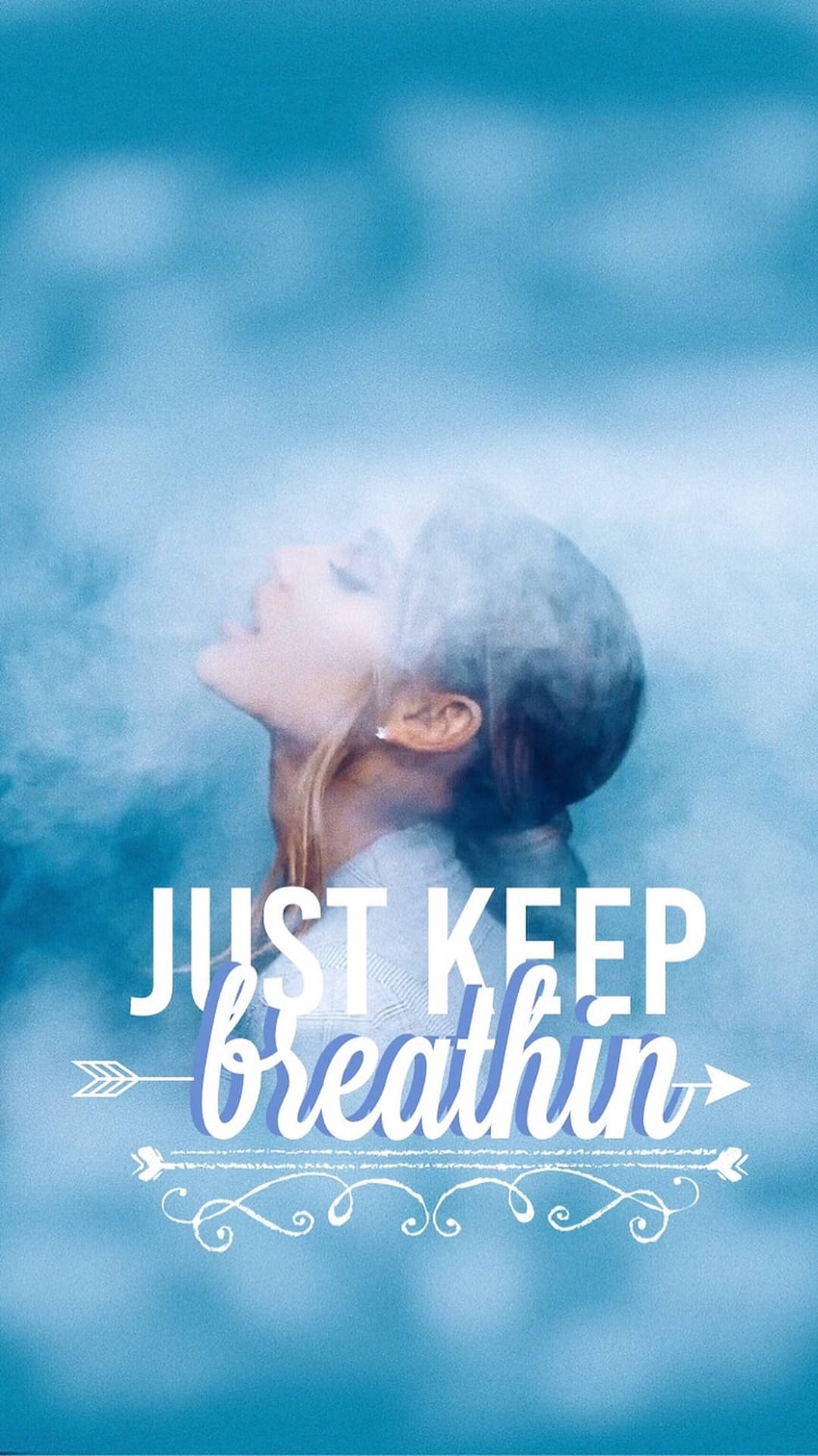 Ariana Grande, Breathin, Just keep breathin, Wolken, Hellblau, Full HD, Handy-Hintergrundbild