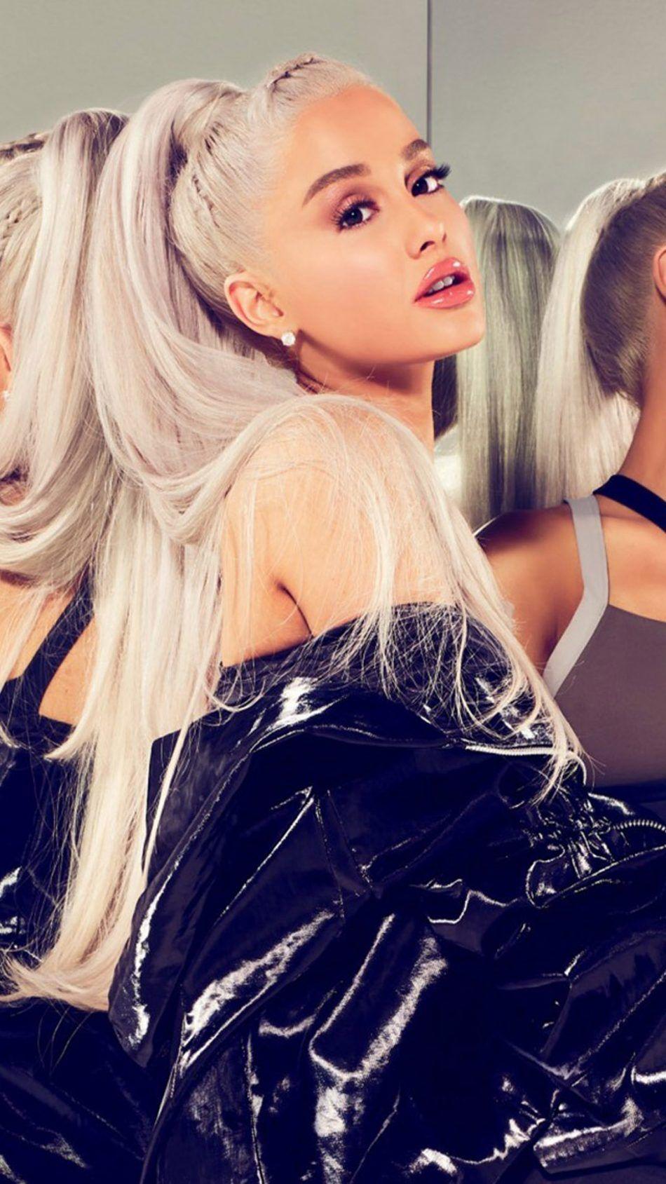 Ariana Grande, Platinblond, Lackjacke, Fotoshooting, Porträt, HD, iPhone-Hintergrundbild