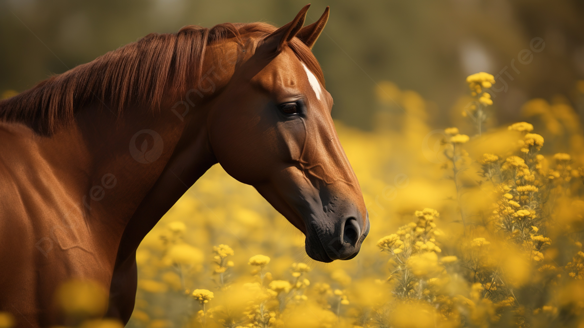 Fuchs, Pferdekopf, Gelbe Blumen, Porträt, Profil, Hintergrund