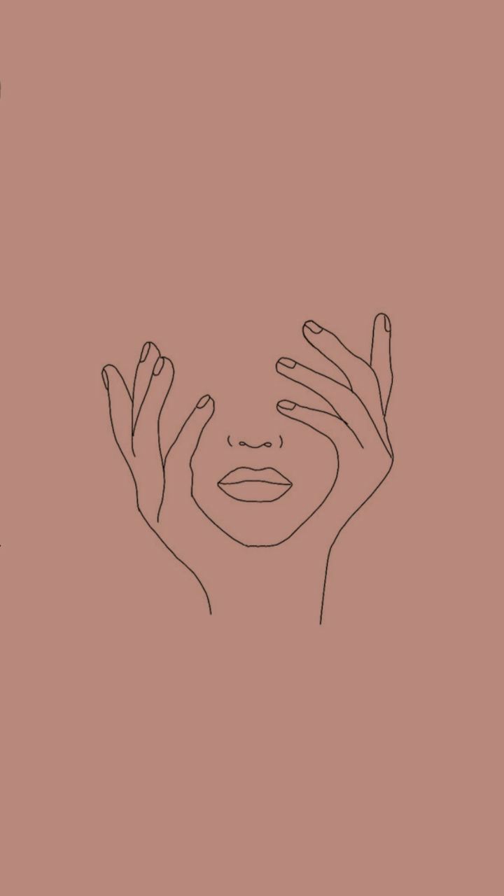 Strichzeichnung, Gesicht, Hände, Line Art, Altrosa, HD, Sperrbildschirm fürs iPhone
